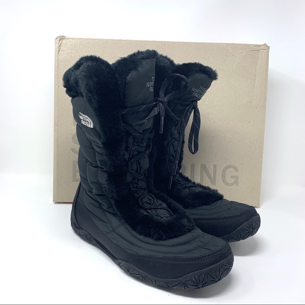 The North Face Women's Black Faux Fur-Trim Winter Lace-Up Boots